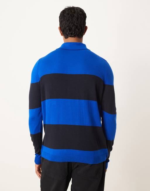 Polo azul marino a rayas holgado de manga larga de punto de ASOS DESIGN, 2 de 5