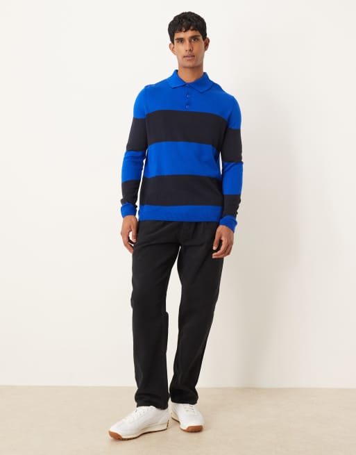 Polo azul marino a rayas holgado de manga larga de punto de ASOS DESIGN, 3 de 5