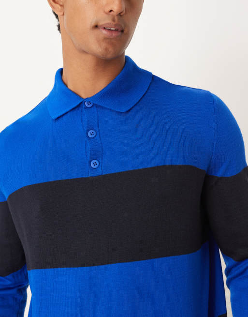 Polo azul marino a rayas holgado de manga larga de punto de ASOS DESIGN, 5 de 5