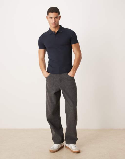 Polo azul marino básico ajustado de canalé Essentials de ASOS DESIGN, 2 de 5
