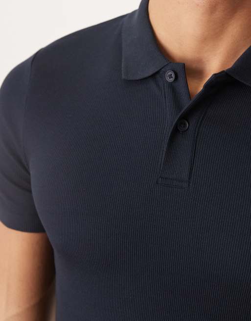 Polo azul marino básico ajustado de canalé Essentials de ASOS DESIGN, 5 de 5