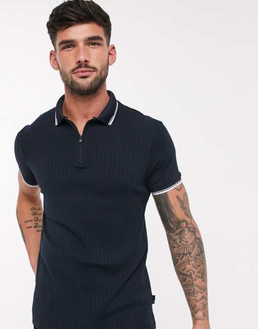 Polo azul marino con cremallera el cuello de Burton Menswear | ASOS