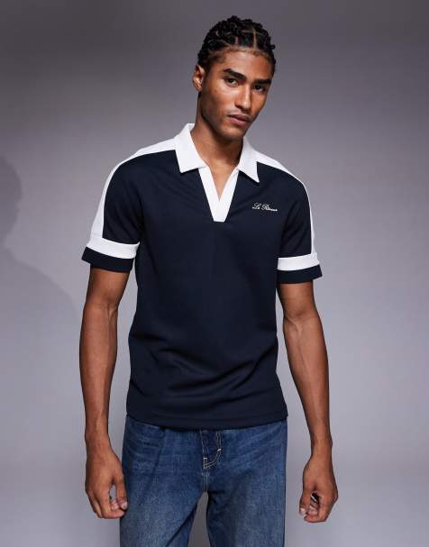 Polo azul marino con detalles blancos en contraste de River Island - view 1