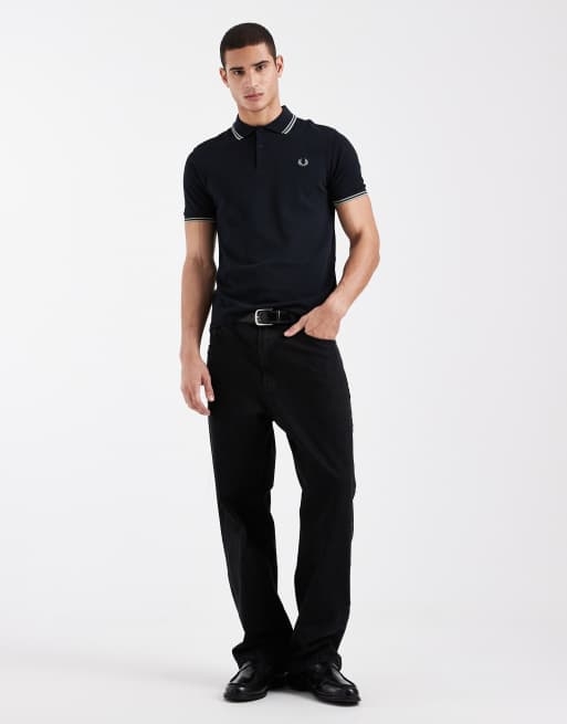 Polo azul marino con logo y ribetes dobles de Fred Perry, 2 de 5