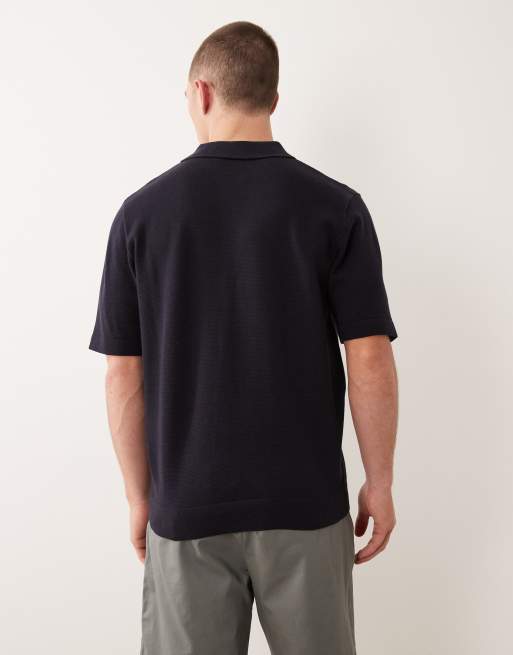 Polo azul marino con media cremallera de punto de Jack & Jones Premium, 5 de 5