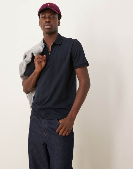 Polo azul marino con media cremallera de punto de Selected Homme 