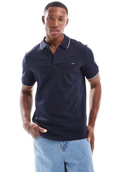 Polo azul marino con ribetes de piqué de Calvin Klein
