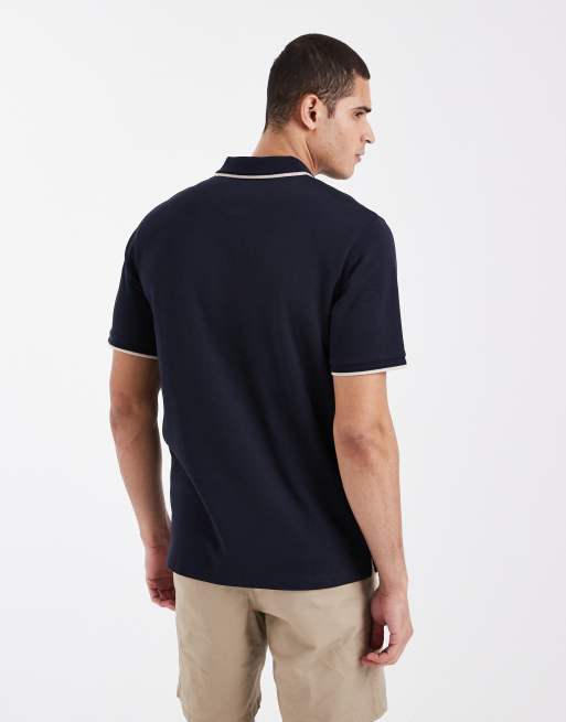 Polo azul marino con ribetes en las solapas de Jack & Jones Premium, 3 de 5