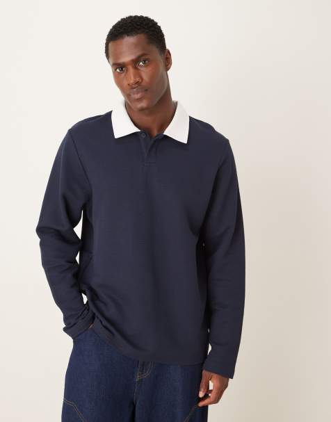 Polo azul marino con solapas en contraste de piqué de ASOS DESIGN - view 1