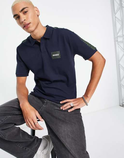 Polo azul marino de corte estándar con logo Daplin de HUGO