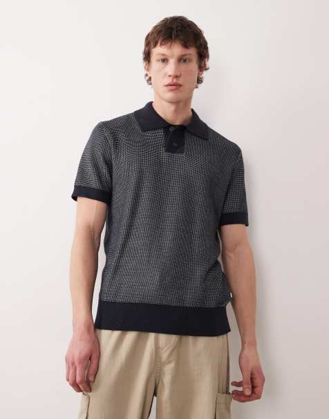 Polo azul marino de manga corta con logo de punto Birch de Farah - view 1