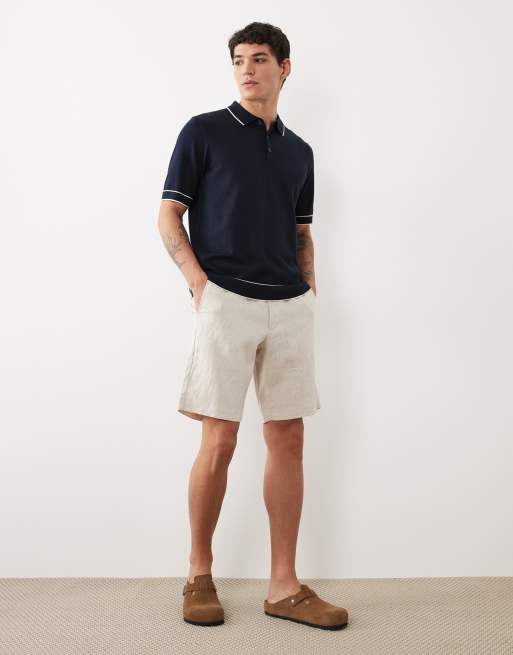 Polo azul marino de manga corta con ribetes de punto de Threadbare, 2 de 5