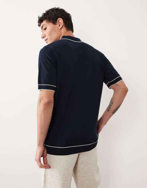 Polo azul marino de manga corta con ribetes de punto de Threadbare, 3 de 5