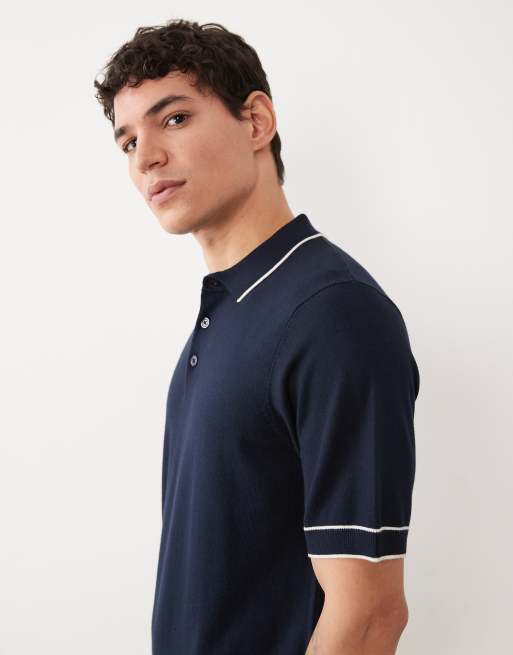Polo azul marino de manga corta con ribetes de punto de Threadbare, 4 de 5
