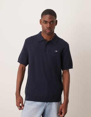Polo azul marino de manga corta de algodón texturizado de GANT - view 1