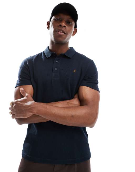 Polo azul marino de manga corta de tejido texturizado Forster de Farah, 2 de 4