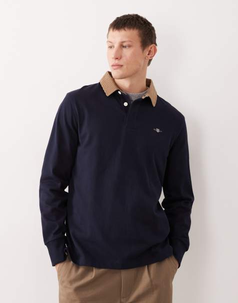 Polo azul marino de manga larga con cuello de solapas de pana de GANT - view 1