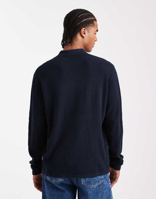 Polo azul marino de manga larga de punto de Jack & Jones, 3 de 5