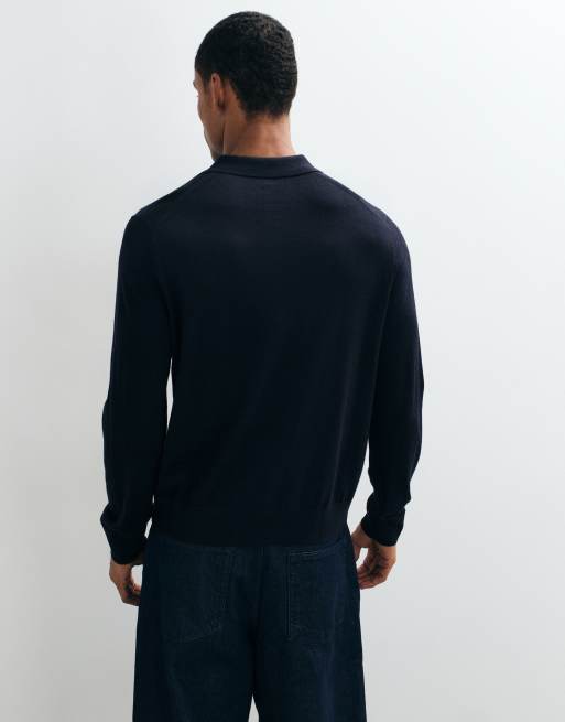 Polo azul marino de manga larga de punto de lana de merino de ARKET, 5 de 5