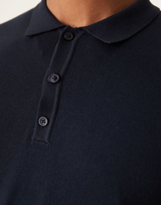 Polo azul marino de manga larga de punto de New Look, 3 de 4