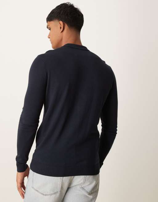 Polo azul marino de manga larga de punto de New Look, 4 de 4