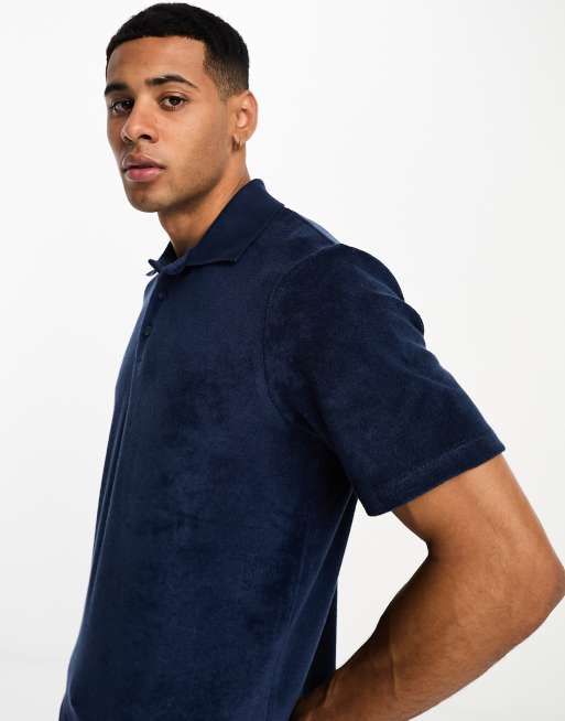 Polo azul marino de tejido rizado de Jack & Jones Premium (parte de un conjunto) , 3 de 4