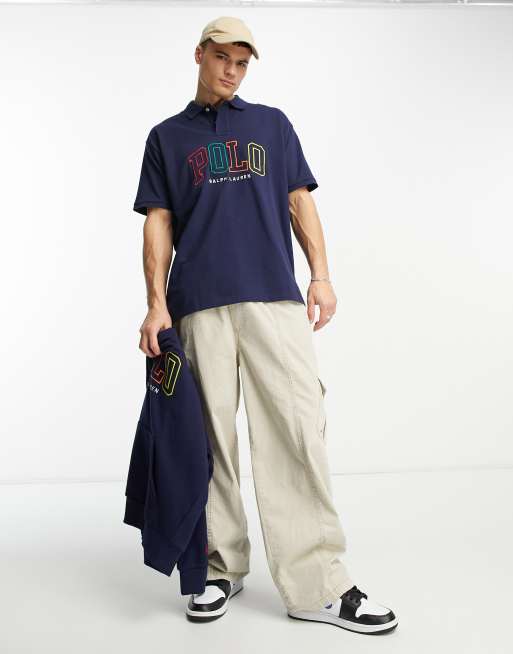 Polo azul marino extragrande con logo grande de colores de pique de Polo Ralph Lauren ASOS