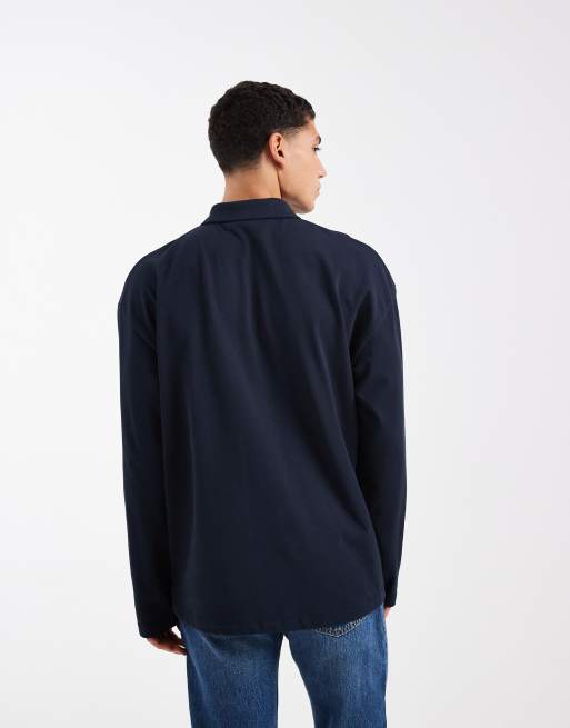 Polo azul marino extragrande de manga larga de tejido grueso de ASOS DESIGN , 3 de 5