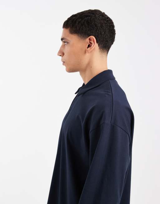 Polo azul marino extragrande de manga larga de tejido grueso de ASOS DESIGN , 4 de 5