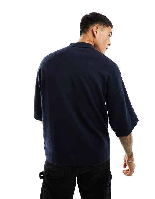 Polo azul marino extragrande de punto de Jack & Jones, 4 de 4