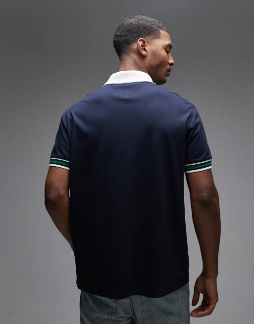 Polo azul marino holgado con cuello de pico de piqué de Tommy Hilfiger, 3 de 5