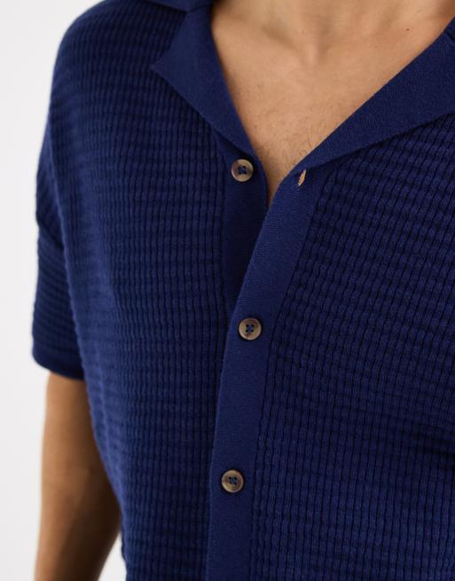 Polo azul marino holgado con cuello de solapas de punto de ASOS DESIGN (parte de un conjunto), 5 de 5