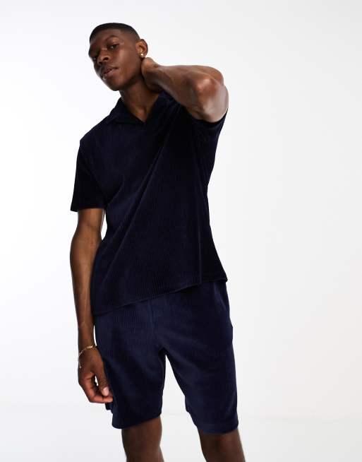 Polo azul marino holgado de velour acanalado de ASOS DESIGN (parte de un conjunto), 3 de 4