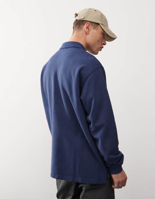 Polo azul marino pigmentado con logo en minúscula de Obey, 4 de 4