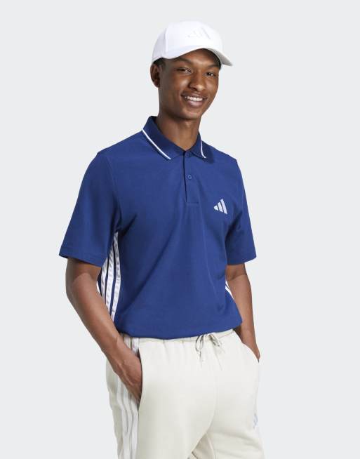 Polo azul oscuro y blanco básico con detalle de 3 rayas de piqué Essentials de adidas Performance, 4 de 4
