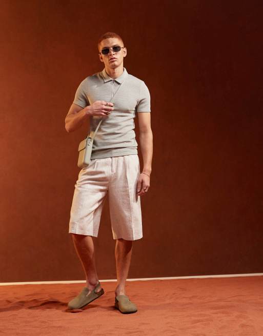 Polo beis ajustado con cuello de cremallera de tejido texturizado de ASOS DESIGN, 5 de 5