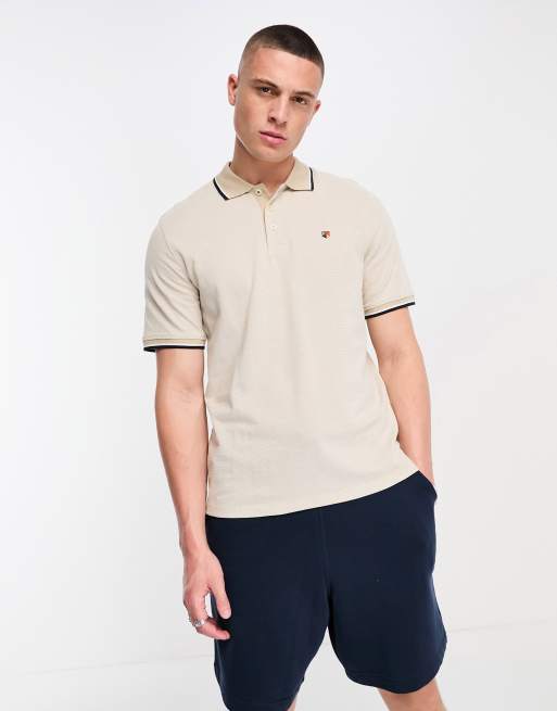 Polo beis con ribetes de piqué de Jack & Jones Premium 