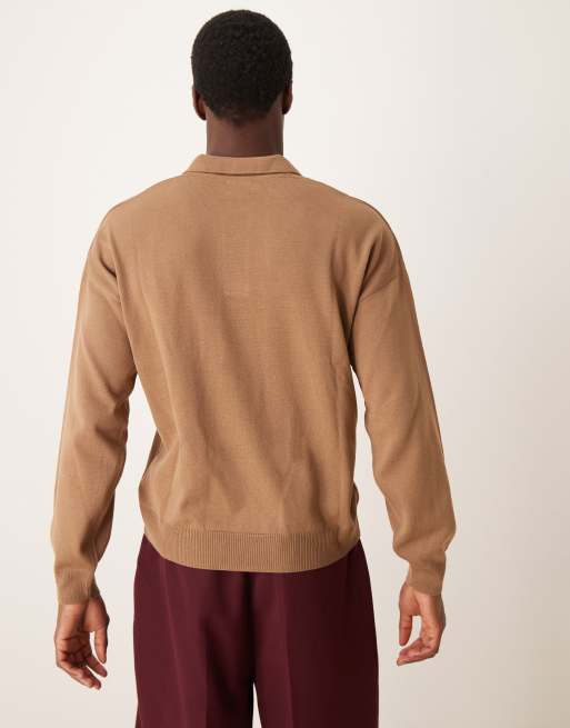 Polo beis de corte cuadrado holgado y manga larga de punto de ASOS DESIGN, 3 de 4