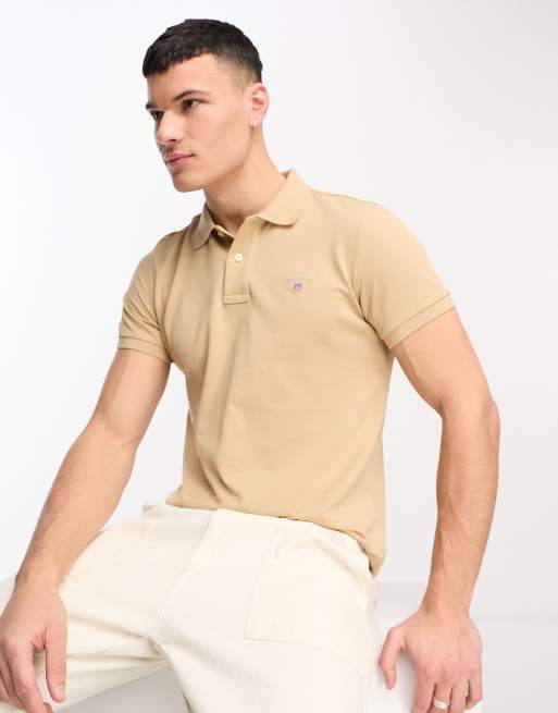 Polo beis de corte slim con logo original de piqué de Gant