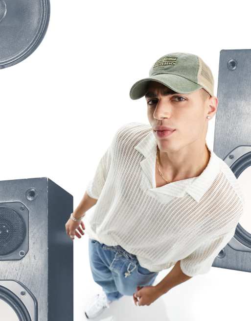 Polo beis extragrande con solapas de malla calada de ASOS DESIGN