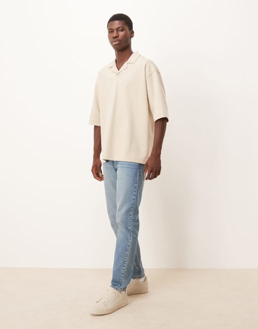 Polo beis extragrande de media manga con cuello de solapas de tejido grueso suave de ASOS DESIGN, 2 de 5