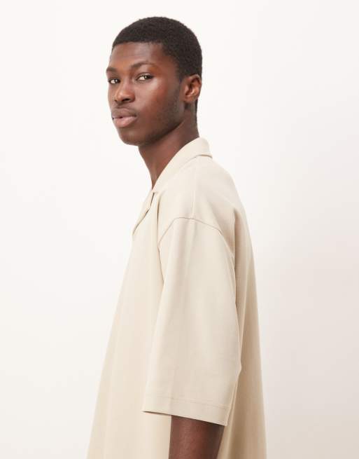 Polo beis extragrande de media manga con cuello de solapas de tejido grueso suave de ASOS DESIGN, 4 de 5