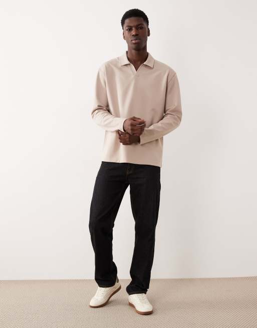 Polo beis holgado de manga larga con cuello de solapas de tejido grueso suave de ASOS DESIGN, 2 de 5