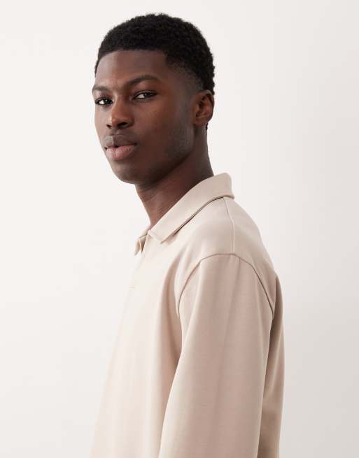 Polo beis holgado de manga larga con cuello de solapas de tejido grueso suave de ASOS DESIGN, 4 de 5