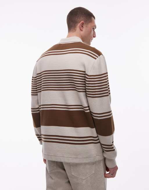Polo beis y marrón a rayas de manga larga de 100% algodón Curt de Double A By Wood Wood, 3 de 5