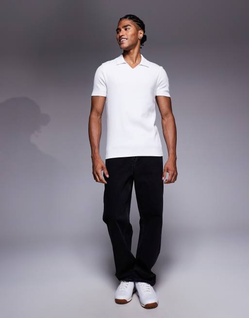 Polo blanco ajustado de canalé de ASOS DESIGN , 2 de 5