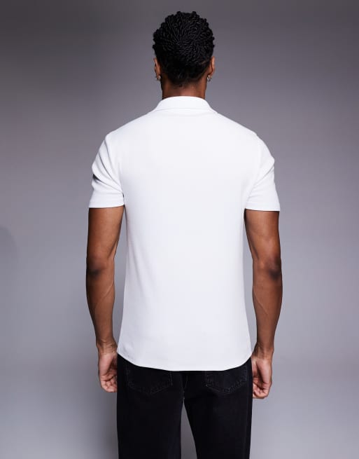 Polo blanco ajustado de canalé de ASOS DESIGN , 3 de 5