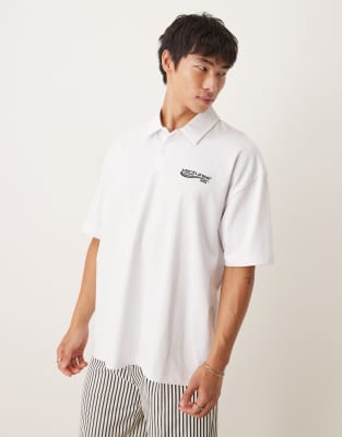 Polo blanco con detalle de estampado de tejido grueso de 240 g/m² de ASOS DESIGN - view 1