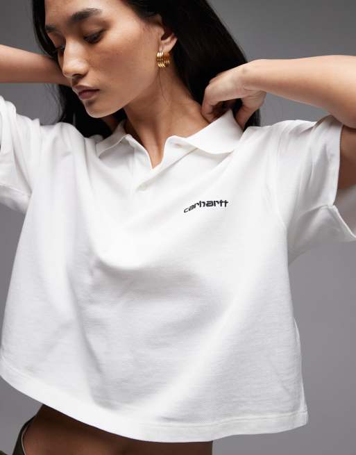 Polo blanco con logo de texto de Carhartt WIP, 2 de 4