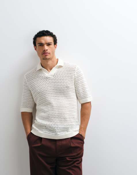 Polo blanco con muesca en el cuello de punto calado de ONLY & SONS - view 1